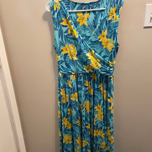 NWOT Faux wrap sleeveless cotton knit maxi dress, L. - Picture 1 of 1